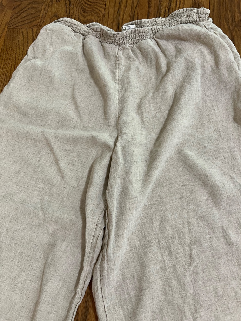 Anthropologie Cream Wide-Leg Crop Linen Blend Elastic Waist Pants Large - Picture 5 of 7